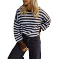 thumbnail image 2 of Women's Oversized Crew Neck Sweater Long Sleeve Knit Pullover Cozy Fall Tops Casual Loose Knitwear Blue L, 2 of 10