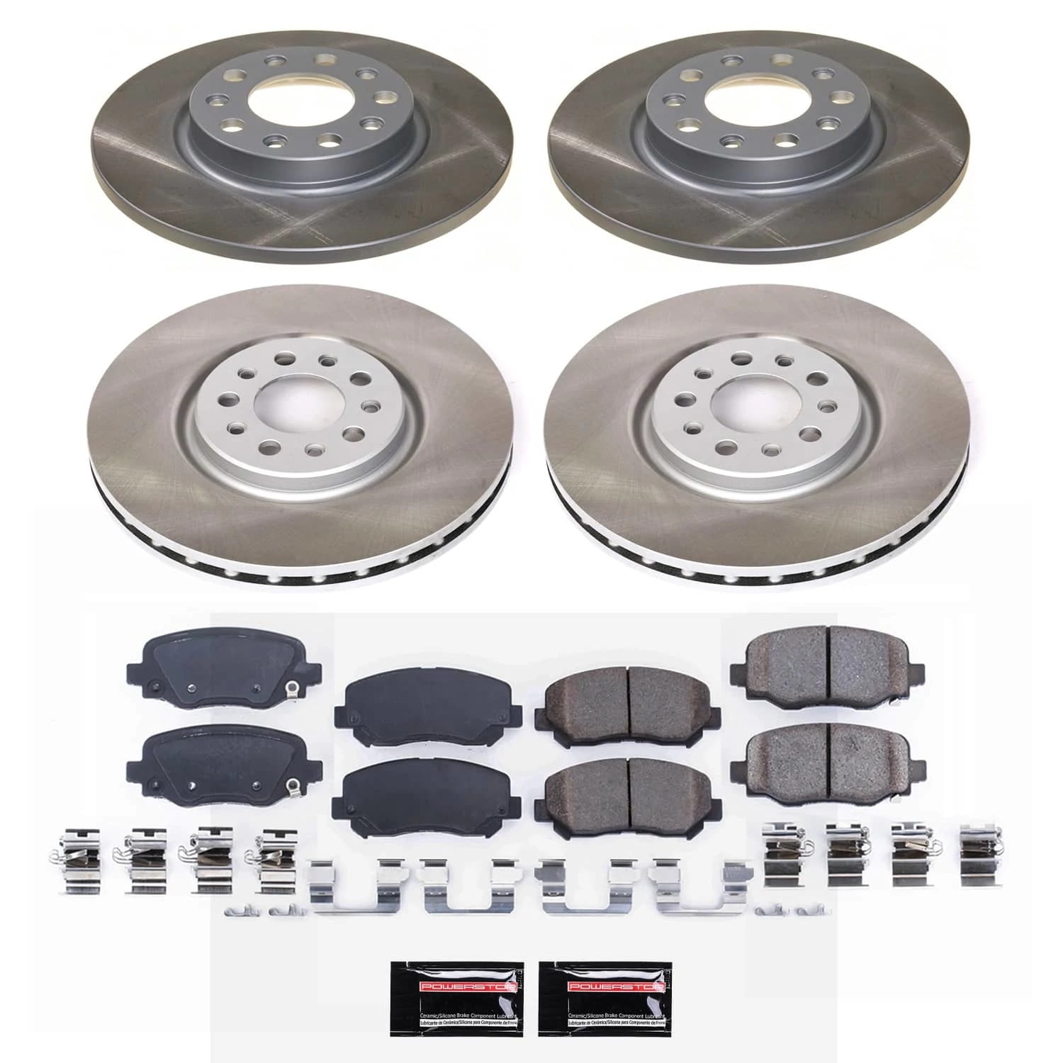 PowerStop Front and Rear Semi-Coated Rotor and Low-Dust Ceramic Brake Pad Kit SC6539