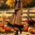 thumbnail image 4 of Ygbgbb Women's Long Sleeve V‑Neck Midi Dress, Lace Trim Bow Waist Medieval Gothic Dress for Halloween Cosplay Themed Parties Brown XL, 4 of 5