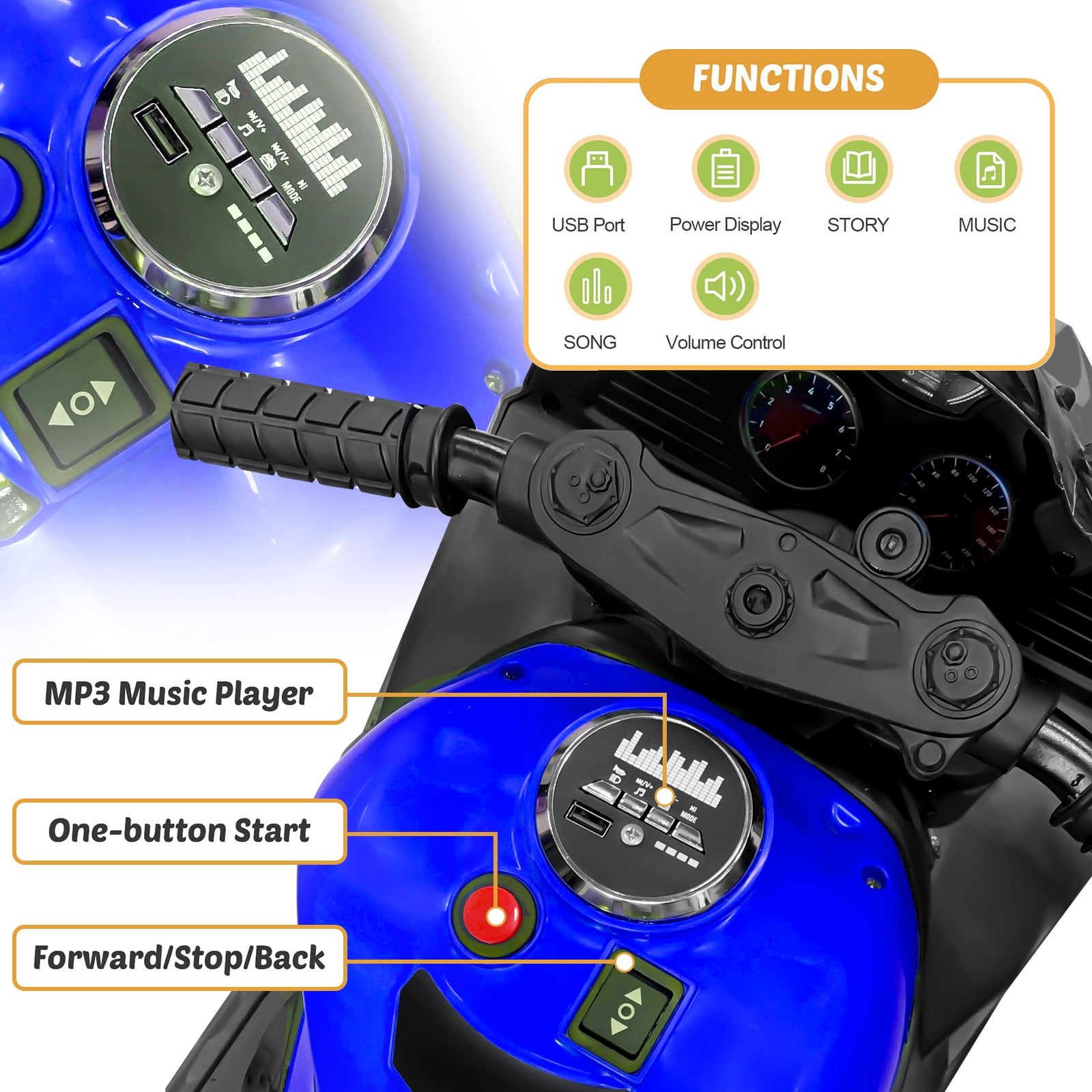 Zogymoz 12V Ride on Motorcycle for Kids, Ride on Toys for Gifts, Electric Motorbike with LED Tire and Bluetooth Music