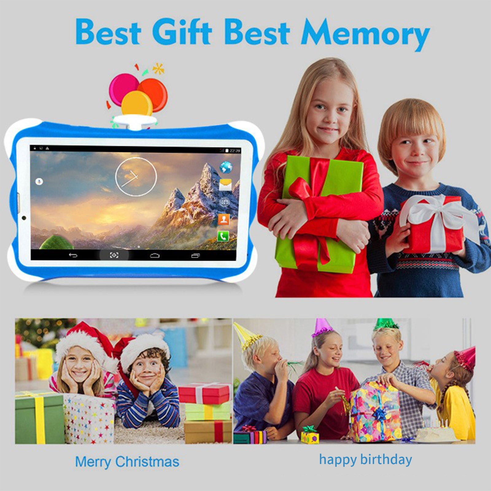 Yarino Tablets for Kids Ages 3-9 7 inch Computer Android Tablets Children's Early Education Learning Machine Parent-child Gift Machine Christmas Gift Support For SIM Card Call Blue