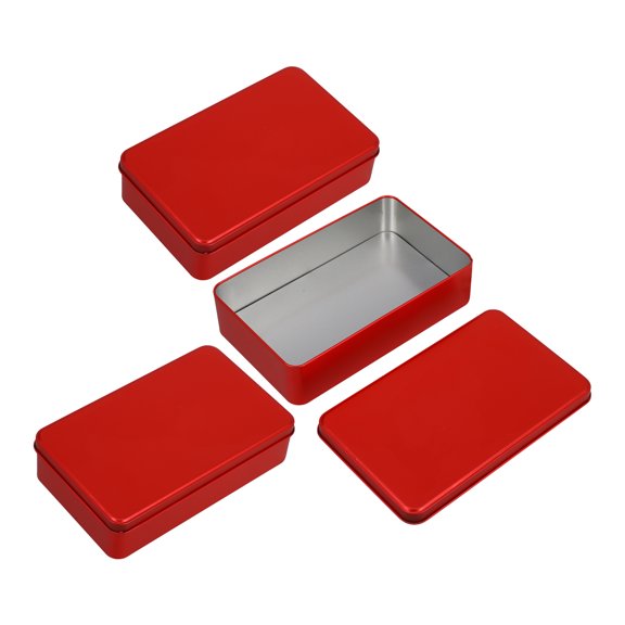 HINTRMENT 3Pcs Red Tin Box with Lid Compact Metal Container Ideal for Home Use and Travel