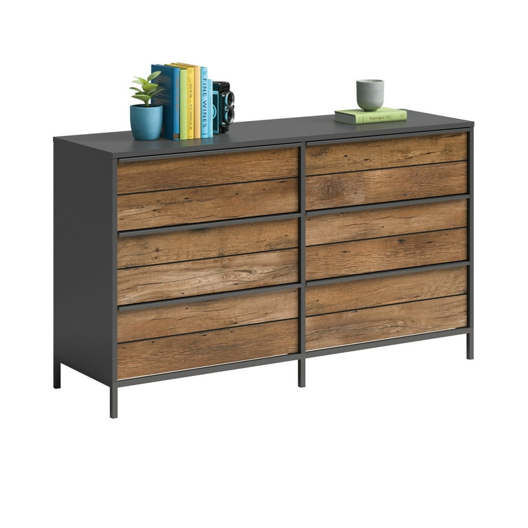 Sauder Boulevard Cafe Industrial 6 Drawer Dresser with Metal Frame