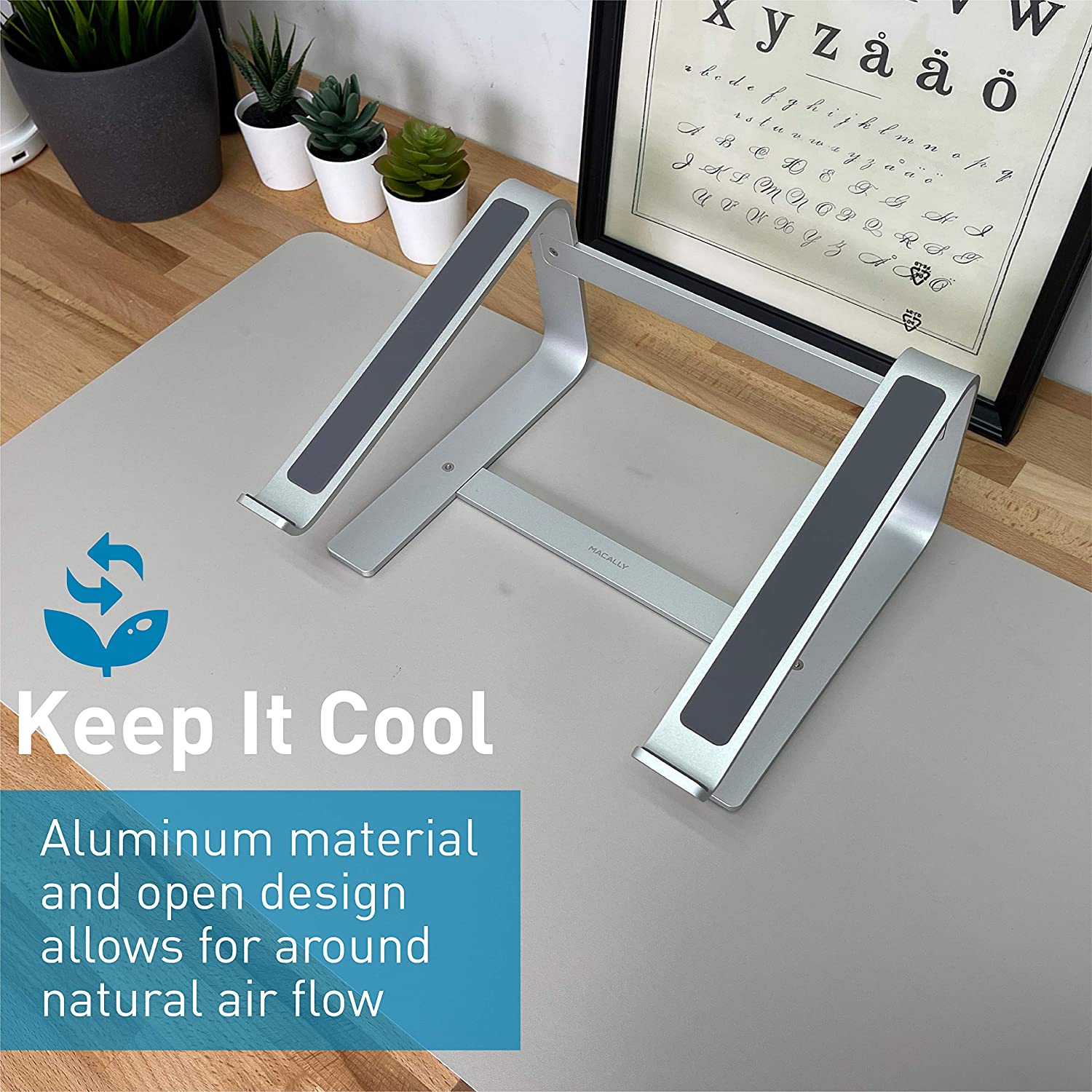 Macally Laptop Stand for Desk - Aluminum Laptop Riser Stand for Desk - Ergonomic Laptop Holder Mount - Use as Macbook Stand (Pro/Air) or Notebook Computer Stand between 10 to 17.3 Inches - Silver