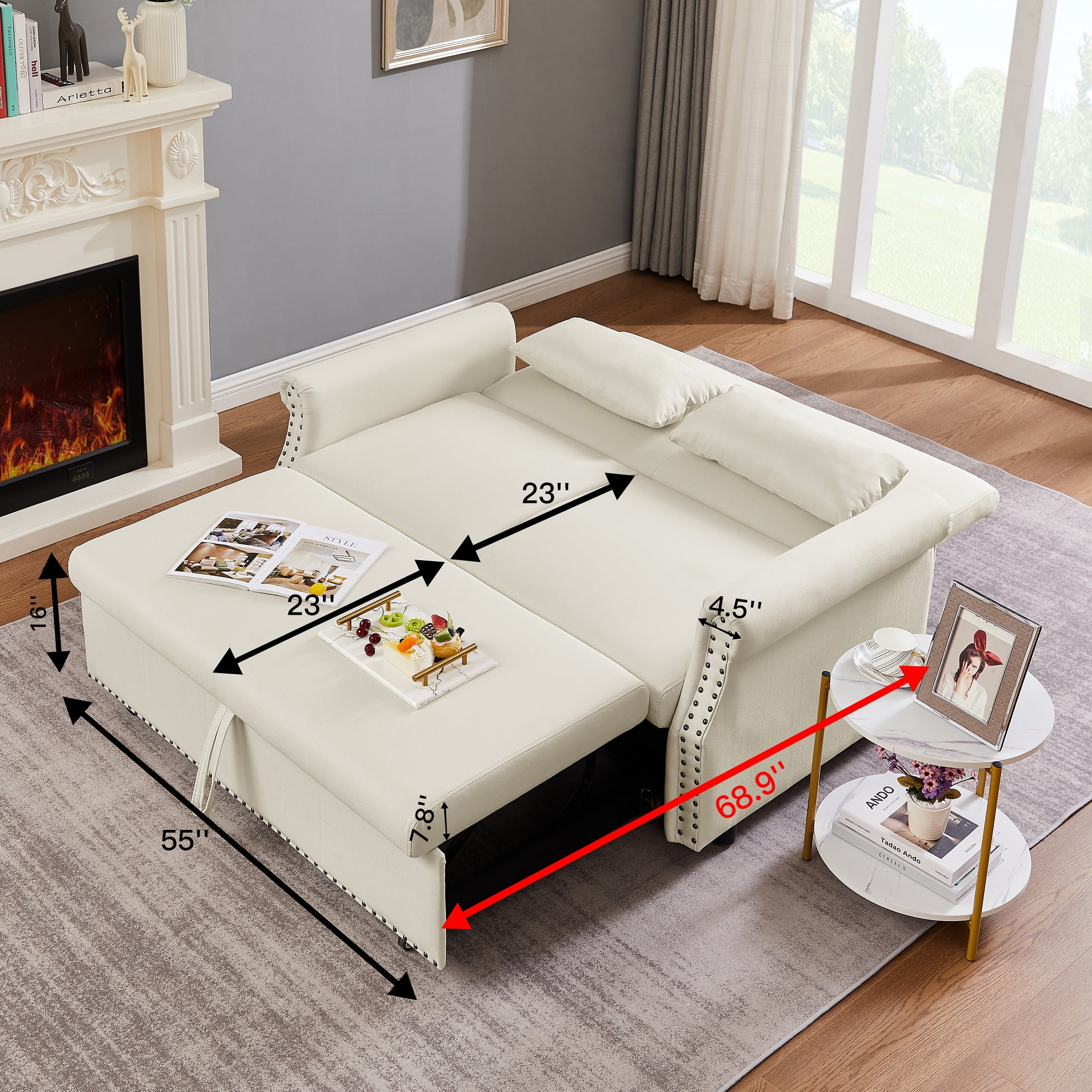 Momspeace 55" Futon Sofa Bed, Modern Loveseat Convertible Pull out Sofa Bed 2 Seater Sleeper Sofa Couch with Adjustable Backrest - Beige