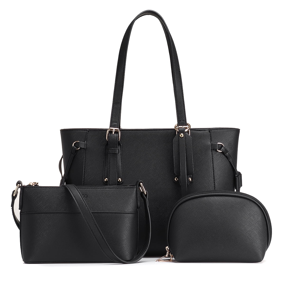 Black 3pcs/set Shoulder Handbags Purse PU Leather Women Satchel Bag Clutch