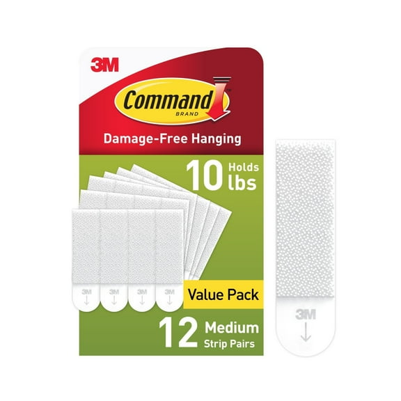 Command Medium Picture Hangers, Holds 10 lbs, White, Damage-Free Hanging, 12 Pairs Adhesive Strips
