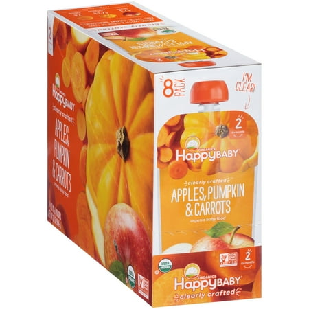 Happy Baby Organics Apples, Pumpkin & Carrots Baby Food 4 oz. Pouch, 8 (Best Food For 5 Months Baby)