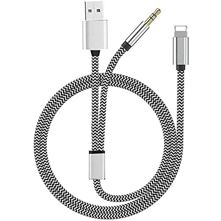 Apple MFi Certified2 in 1 Audio Charging Cable Compatible with  iPhone,Lightning to 3.5mm Aux Cord Audio Jack Works with Car Stereo Speaker  Headphone