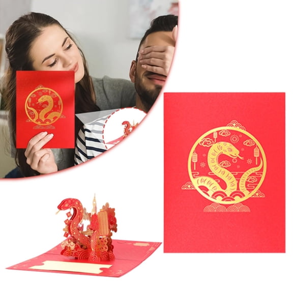 1 Pack of 2025 Chinese New Year Snake Cards Clearance! 3D Up Card 2025 Blessing Card Spring Festival Celebration Greeting Cards Chinese New Year Cards for 2025 Year of The Up Card New Year Blessing