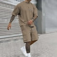 thumbnail image 3 of LEKDFST Mens Summer Outfits Set Casual 2 Piece Short Sets Letter Print Loose Fit T Shirt and Shorts Tracksuits Coffee XXL, 3 of 9