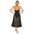 thumbnail image 4 of YONGHS Women Lyrical Modern Ballet Leotard Sleeveless Dance Costume Sheer Mesh Split Flowy Dress Black L, 4 of 7
