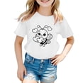 thumbnail image 1 of NINGMENG Hauts et T-Shirts pour Filles, Été, Imprimé Abeille, Col Rond, Manches Courtes, Décontracté, Confortable, Jaune, 8-9 Ans, 1 of 4