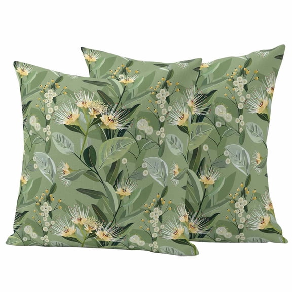 Green Summer Botanical Outdoor Pillow Covers 24"x24" Set of 2, Waterproof Throw Pillow Covers for Patio Furniture, Yellow Spring Floral Decorative Cushion Pillowcases for Garden Porch Couch Sofa