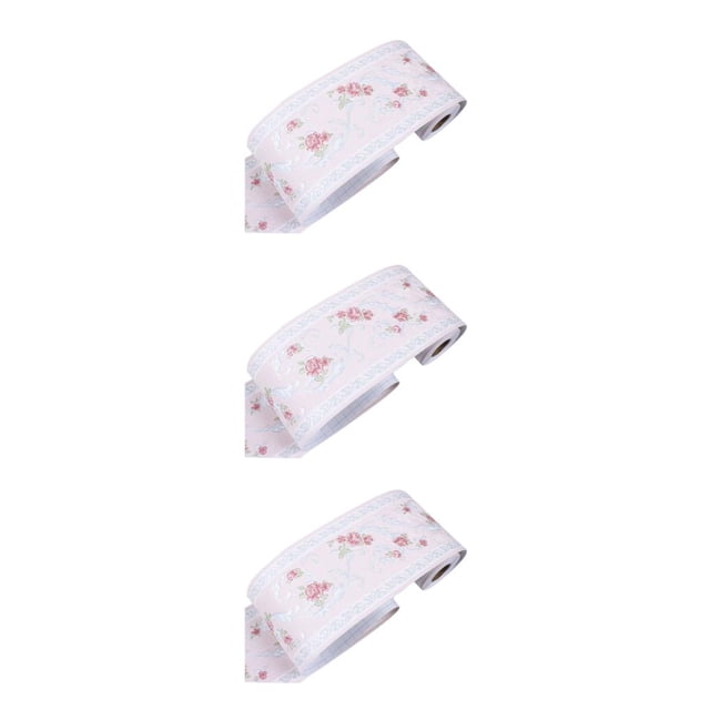 ZheElen Waterproof Wallpaper Border Transform Walls With 3D Patterns Self Adhesive Kitchen Bathroom Sticker pink floret 3Set