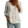 thumbnail image 2 of Mifsaly Button Down Shirts for Women Floral Print V Neck 3/4 Sleeve Linen Tops Empire Waist Lightweight Boho Summer Top Beach Vacation Daily Wear Outfits M, 2 of 5