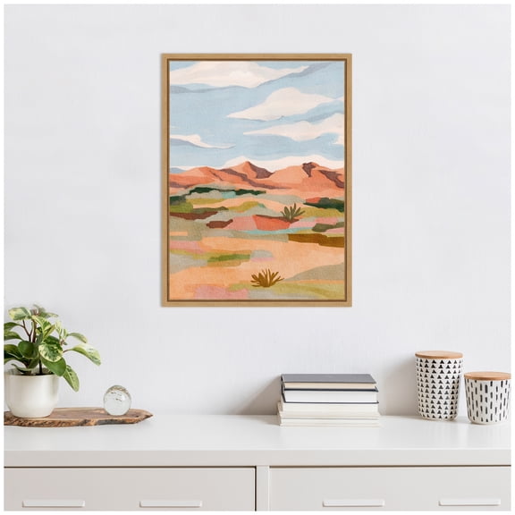 Kate and Laurel Southwestern Dreams l Framed Canvas Wall Art by Nikita Jariwala 18 x 24 Sylvie Natural, Transitional, Landscapes, Nature Art for Wall Decor, Living Room, Bedroom