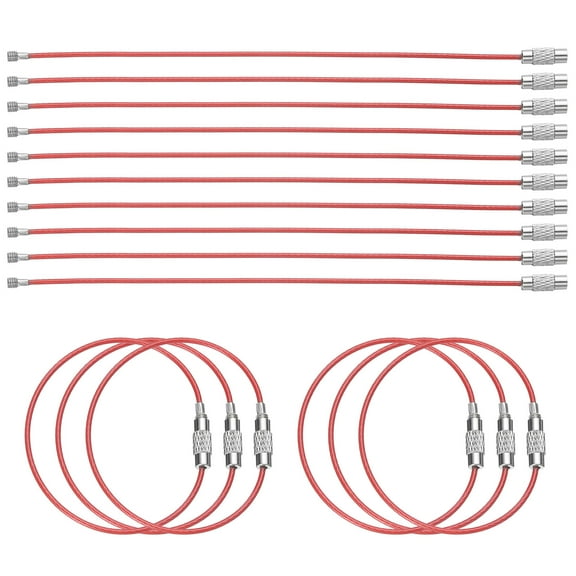 Uxcell 16pcs Wire Keychain Cable 6" Plastic Coated 1.5mm Stainless Steel Key Ring Cable Loop Rings Red