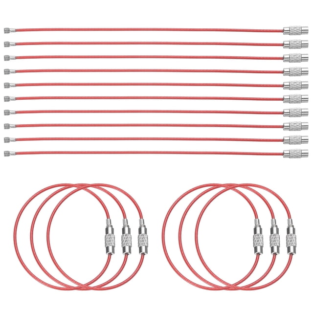 Uxcell 16pcs Llavero de Cable de Alambre 6" Recubierto de Plástico Anillo de Llave de Acero Inoxidable de 1.5mm Anillos de Bucle Rojo
