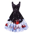 thumbnail image 2 of BLTIBY Women's Christmas Dress Printed Pleated Swing Dresses Xmas Sleeveless V Neck Cocktail Prom Party Dress Fashion Outfits 2024 Black XL, 2 of 9