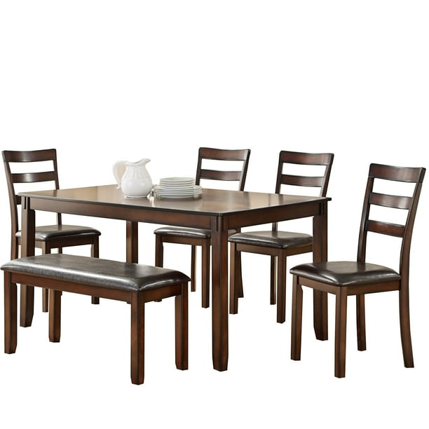 Rubber Wood 6 Pieces Dining Set In Brown
