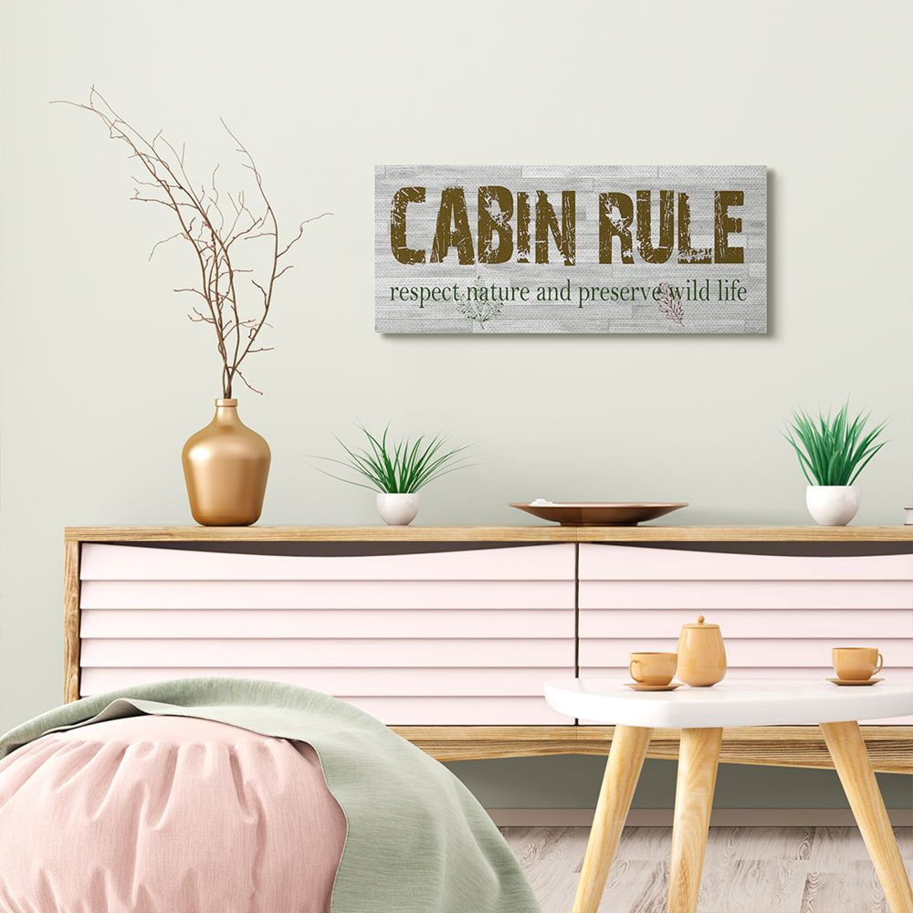 Stupell Industries Cabin Rule Country Home Wood Textured Word Design Canvas Wall Art by Sheldon Lewis