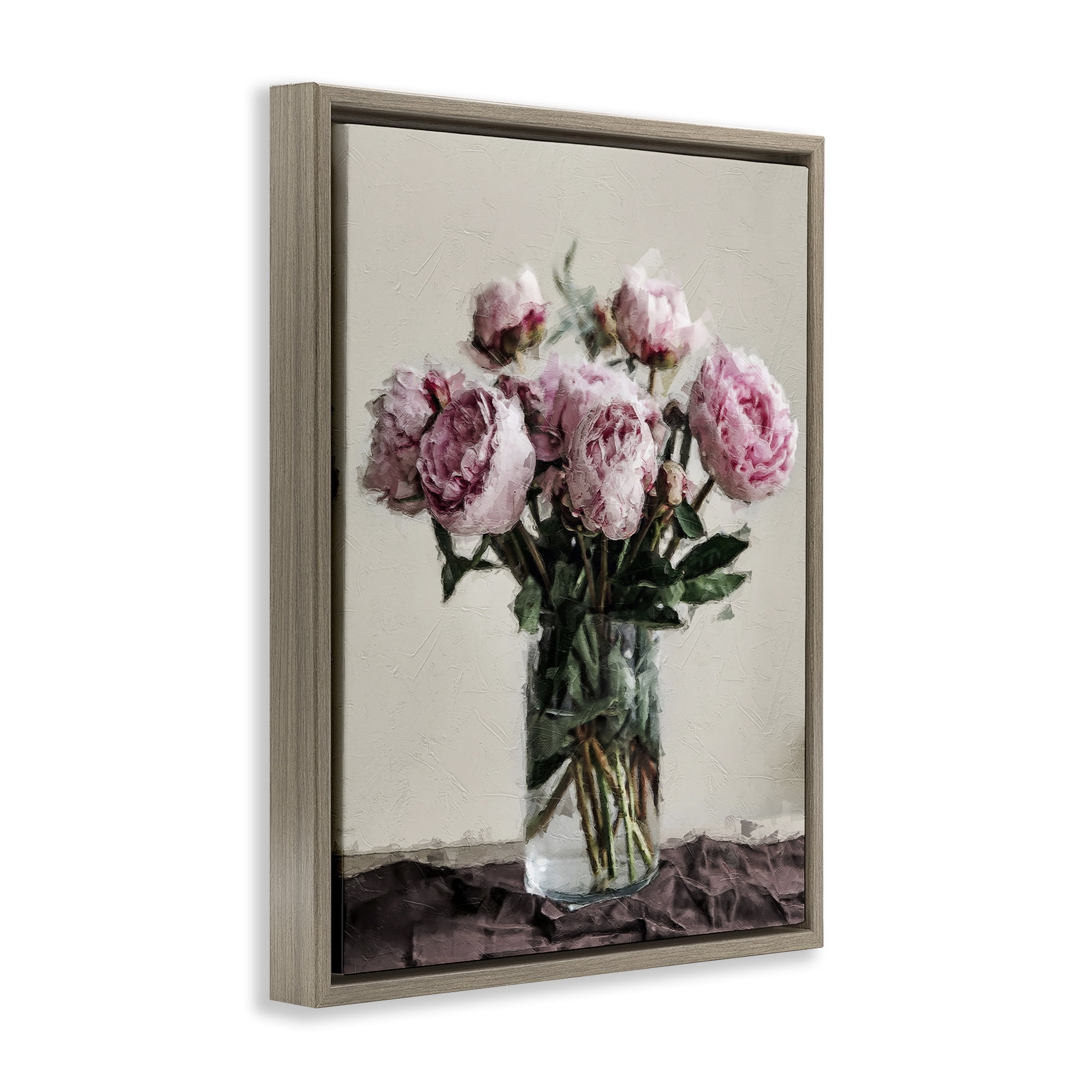 Stupell Industries Jar Of Roses Botanical & Floral Painting Brown Floater Framed Art Print Wall Art, 17 x 21