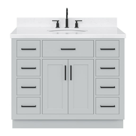 Ariel Hepburn 42 In. Oval Sink Bathroom Vanity With Carrara White Quartz Countertop 1.5 Edge In Grey