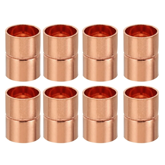 Uxcell 1/2 Inch ID Copper Coupling Fittings, 8 Pcs Rolled Tube Stop Straight Pipe Fitting Welding Joint for HVAC