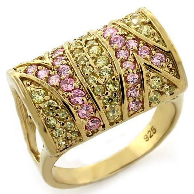 Gold 925 Sterling Silver Ring with AAA Grade CZ in Multi Color for Women Multi Color Stone Color Style LOAS1139 Size 5