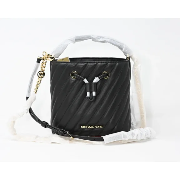 Michael Kors Suri Small Quilted Bucket Crossbody Bag Black/Gold