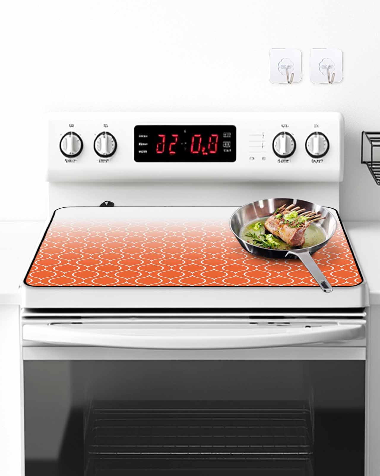 Stove Top Covers for Electric Stove, Morocco Orange Glass Stovetop Cover Protector, Modern Geometric Gradient Simple Induction Cooktop Protector Oven Mat for Kitchen Countertop 24"x21"
