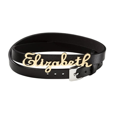 Personalized Women's Sterling Silver or Gold over Silver Script Name Leather Wrap Bracelet And Choker, 14.75"