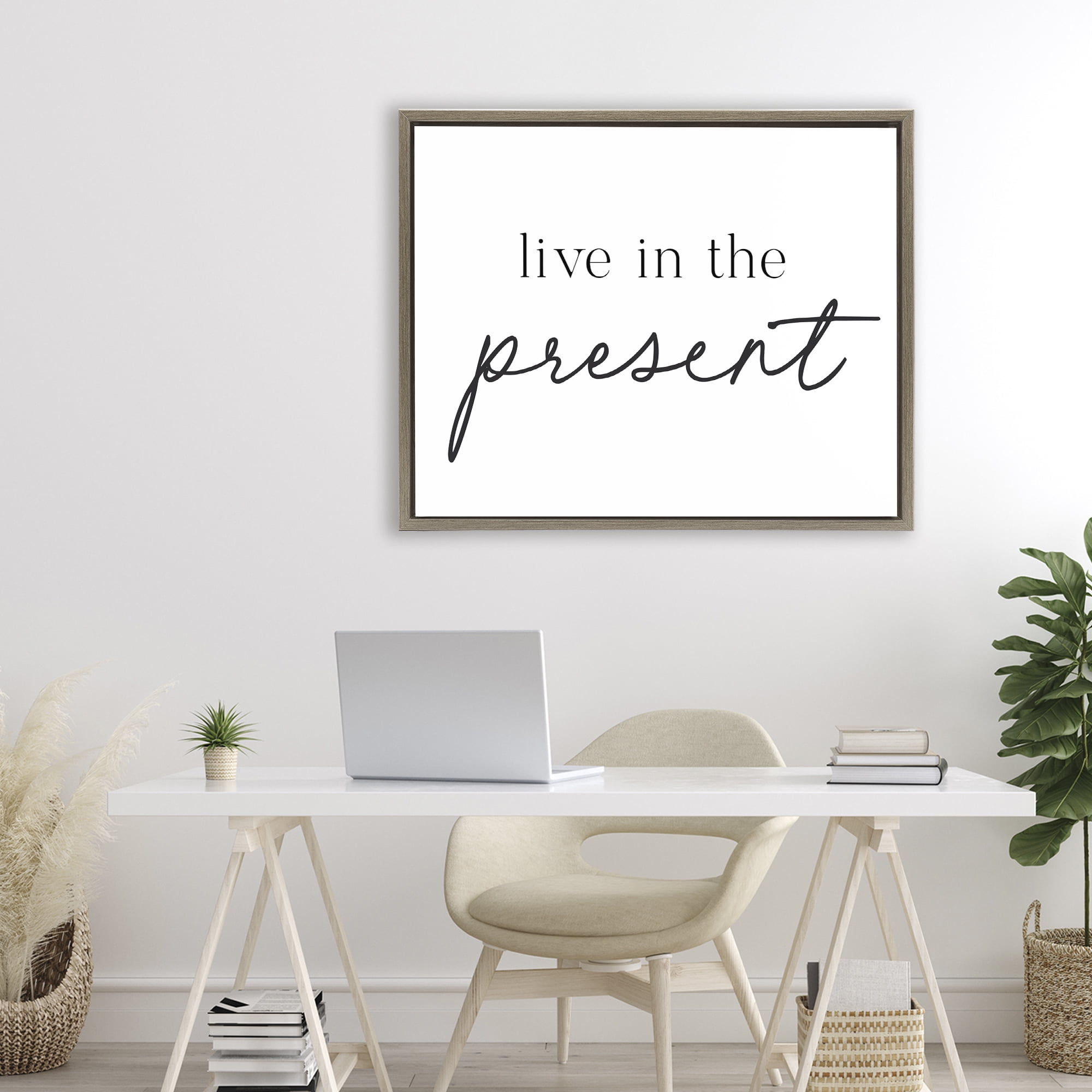 Live In The Present Brown Framed Floater Canvas Wall Art, design by Lettered and Lined
