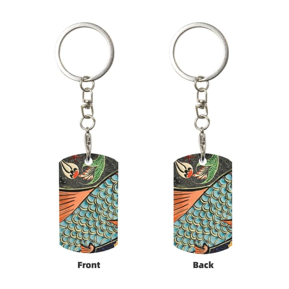 Uemuo Rich Fish Pattern Rectangular Metal Keychain - Durable, Stylish, and Personalized Key Ring for Men and Women,Engraved Keychain,Gift Slim Sturdy Keychain