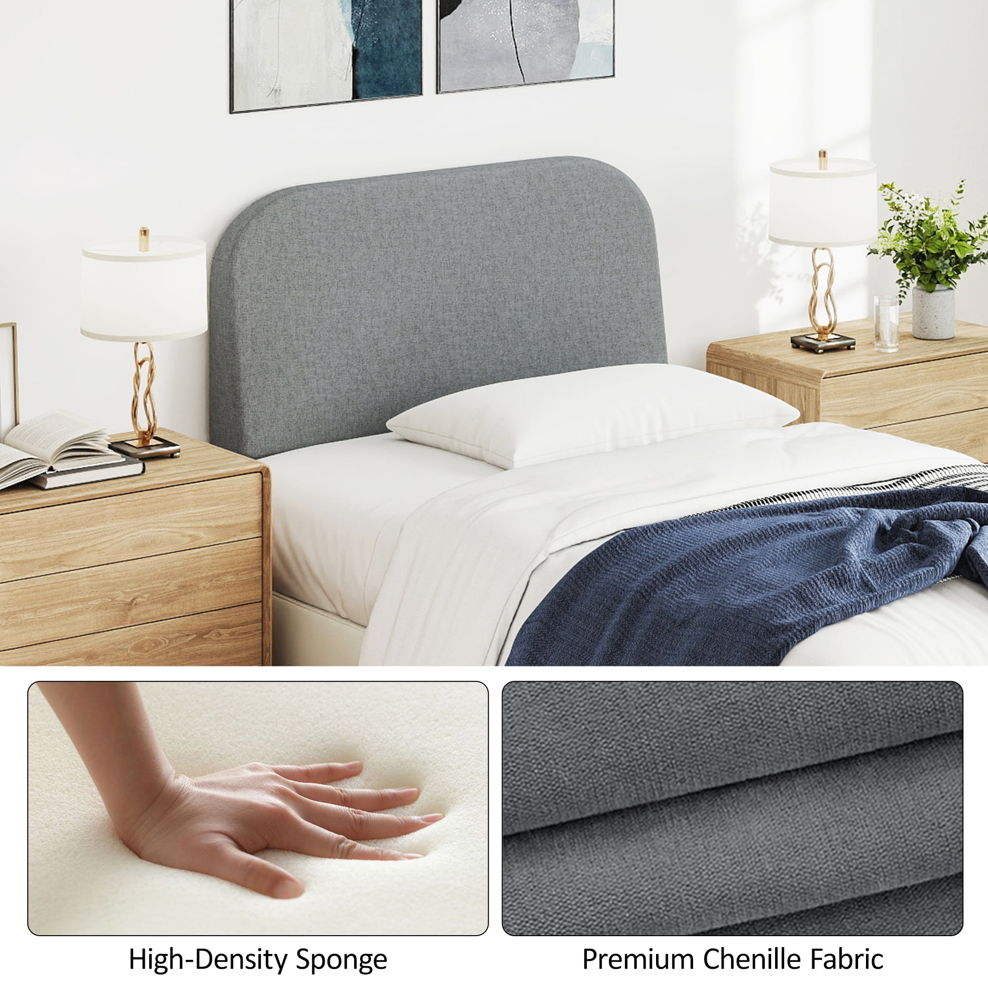 Furpopup Twin Size Headboard Only No-Assembly Upholstered Headboard, Twin Size Linen Fabric Modern Style Headboards Extra-Thick- Dark Gray