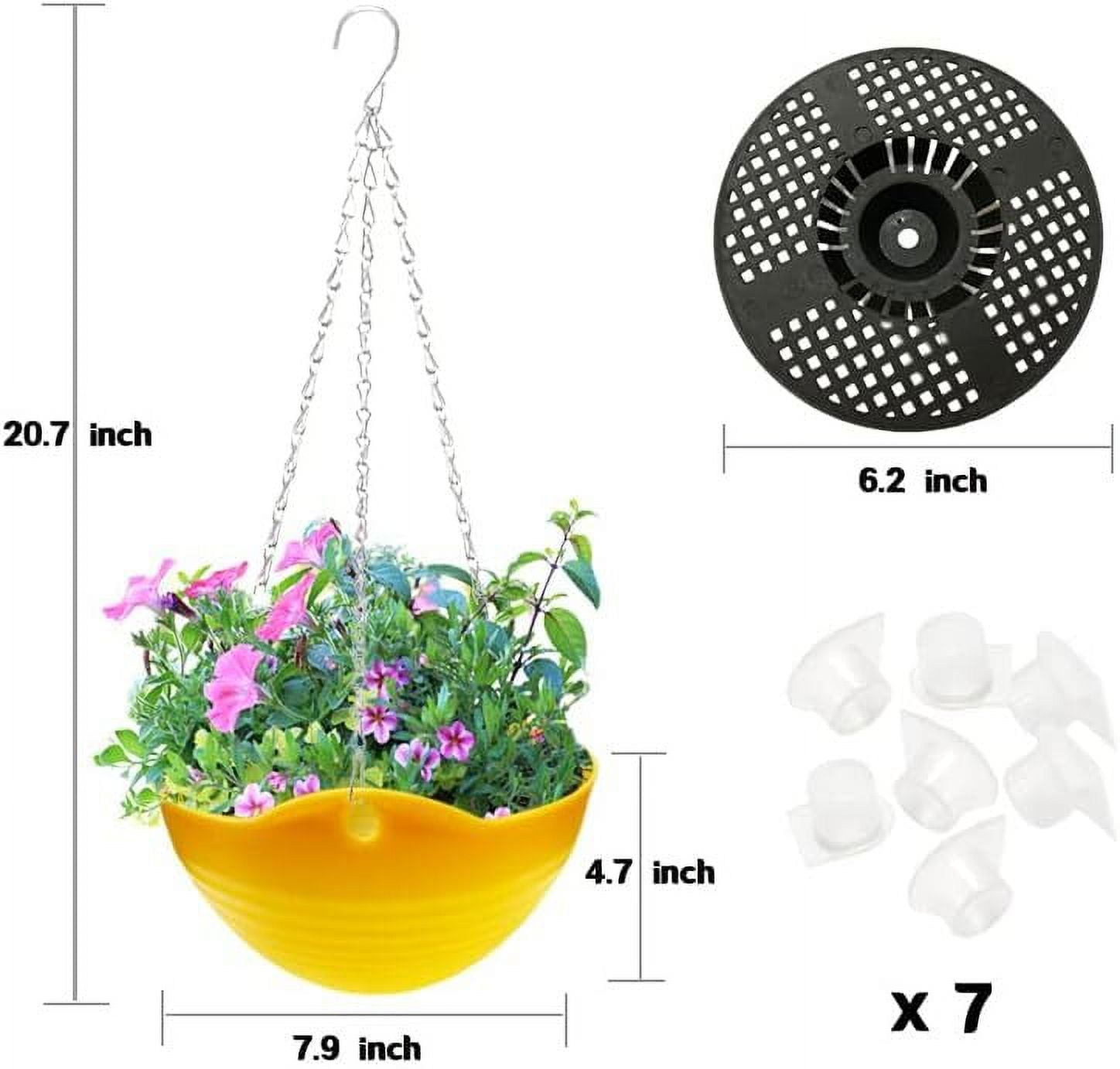 7 Pack Self Watering Hanging Planters Indoor Flower Pots, 8 Inch Outdoor Hanging Basket, Plant Hanger with Water Tray and Metal Chain for Garden Home (Random Color)