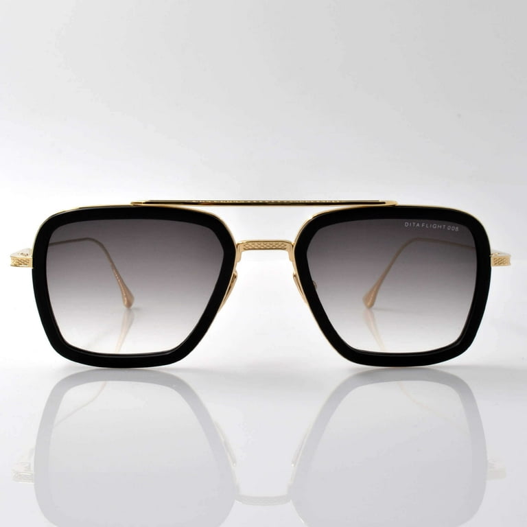Dita Flight.006 Men's Aviator Sunglasses, Matte Black 14K Gold