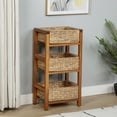thumbnail image 2 of eHemco 3 Tier Hardwood Frame Grocery Storage Organizer Rack with 3 Woven Water Hyacinth Basket, Light Oak, 2 of 6
