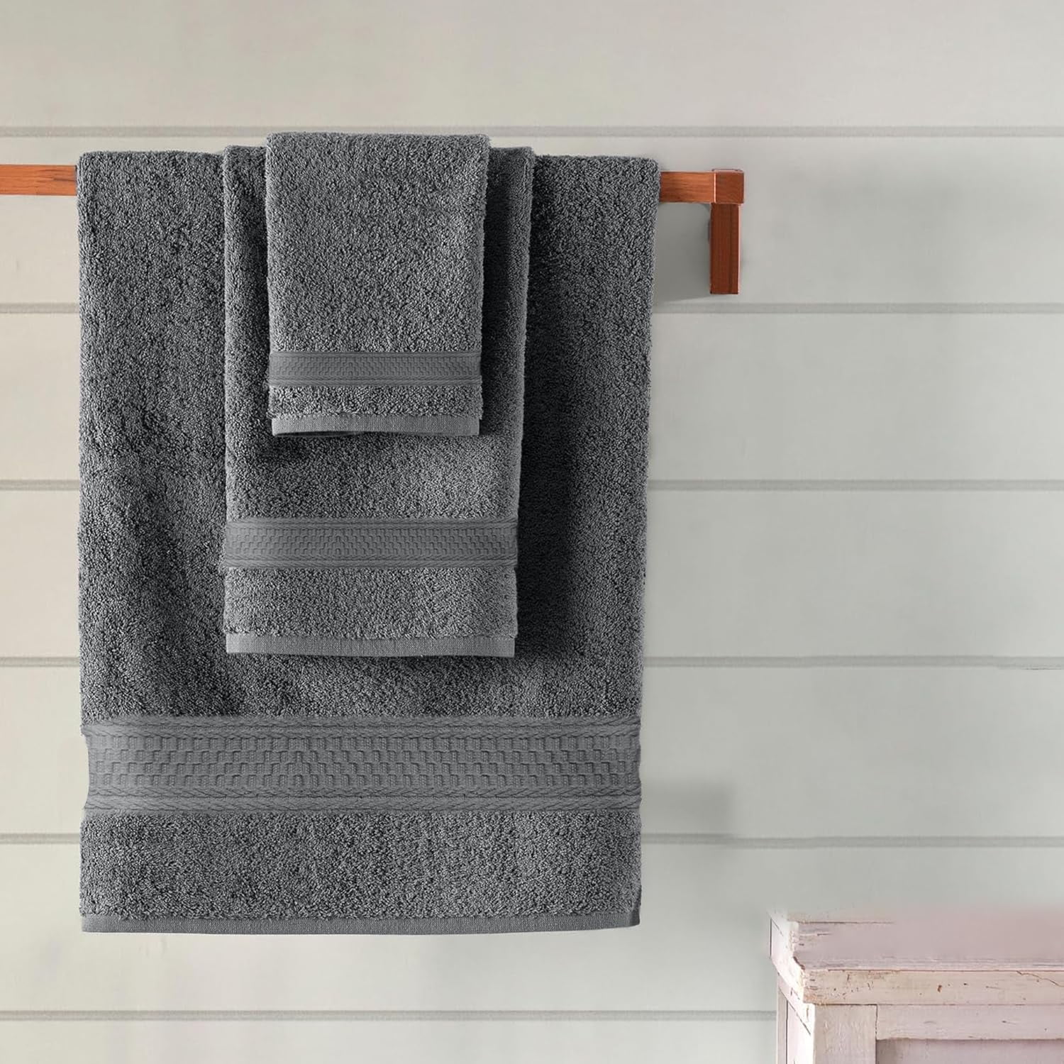 Dan River 6 Piece Towel Set Soft Quick Drying Cotton Bath Towel For Gym, Spa and Bathroom - Gray