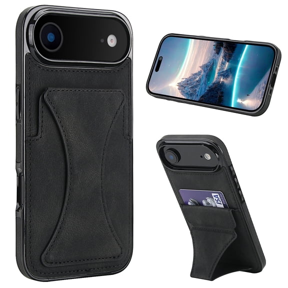 Dteck for iPhone Air (2025) Wallet Case with Card Holder, Shockproof Magnetic Slim Standing Support Premium PU Leather Kickstand Card Slots Cover, Black