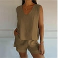 thumbnail image 7 of CHGBMOK Womens Two-piece Set Sleeveless Tank Top & Pocket Short Pants Solid Color Summer Outfits (Coffee,S), 7 of 7