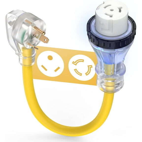 TOOLIOM 30 Amp to 50 Amp RV Power Adapter, 50Amp to 30Amp RV Plug, NEMA TT-30P Male to SS2-50R Female with Handle Grip 12 Inch STW 10 Gauge Dogbone Electrical Plug Converter for Camper RV Trailer