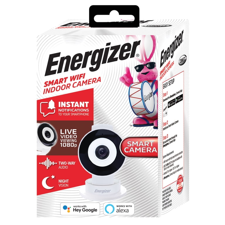Energizer Connect EIX1-1003-WHT Smart Wi-Fi White Indoor Camera, Full 1080p  HD, Instant Motion Alerts, Night Vision, Voice-Control Compatible, Google  Assistant, MicroSD Card Storage, Cloud Support - Walmart.com