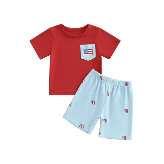 BemeyourBBs Toddler Baby Boy 4th of July Outfit Patriot Fourth of July Summer Independence Day Clothes American Flag Chest Pocket Short Sleeve T-Shirts with Shorts 2 Pcs Set