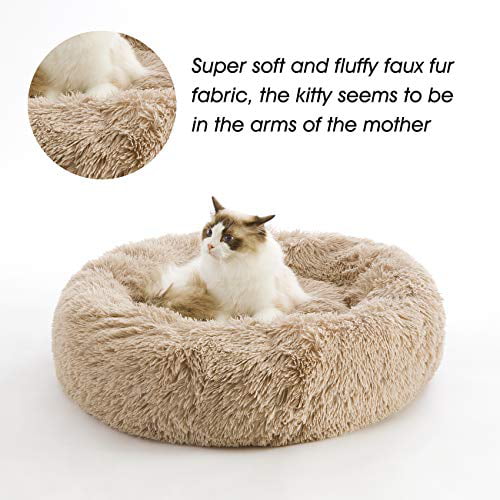 Calming Dog Cat Bed 40 50 70 100cm Plush Donut for Large Medium Small Dog Cat Anxiety Relief Fluffy Soft Round Pet Nest Orthopedic Relief Cuddler Super Lightweight Dark Grey 70cm