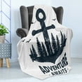 thumbnail image 4 of Adventure Soft Flannel Fleece Throw Blanket, Anchor with a Words Hand Drawn Elements in an Inspirational Style Print, Cozy Plush for Indoor and Outdoor Use, 70" x 90", Indigo, by Ambesonne, 4 of 5