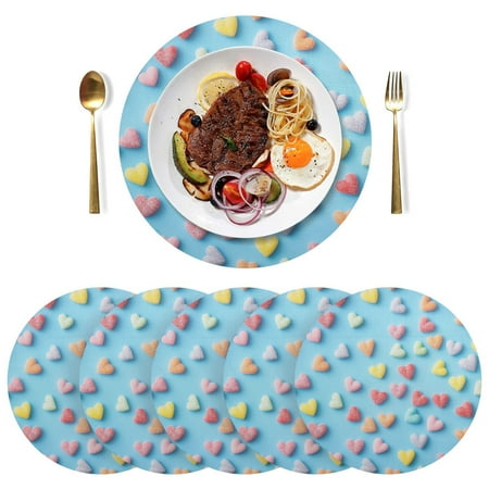 

Round Placemats Plate Mats 15 Inch Non-Slip Heat Resistant Washable PVC Set Table Decoration for Kitchen Dining Colorful Candy Pattern