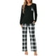 thumbnail image 1 of Conjunto de pijamas de mujer INSPIRE CHIC de manga larga, pijamas de cuadros suaves, conjuntos de lounge con bolsillos, S negro, 1 of 6
