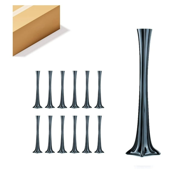 WGV Eiffel Tower Vase Bulk, Open 1", Height 16", (Multiple Sizes Choices) Black Glass Floral Container with Sturdy Base, Flower Centerpiece for Wedding Event Home Decor, Arts Crafts, 12 Pieces